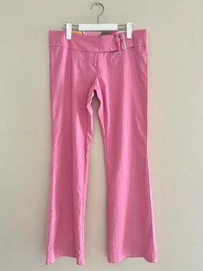 Zoompy Pink Flared Pants Women’s Large Stretch Y2K Retro Wide Leg Low-Rise PO